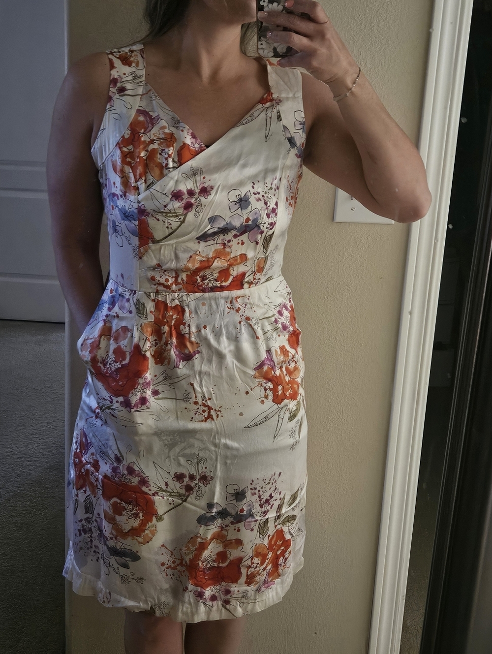 PENDLETON Ivory Floral Print Silk Charmeuse Cape Cod Dress US 8